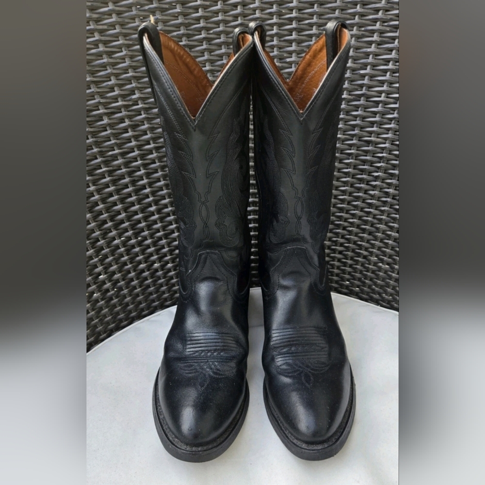 DOUBLE H OIL RESISTANT Black LEATHER SOFT TOE COWBOY BOOTS  MENS Size 9D
